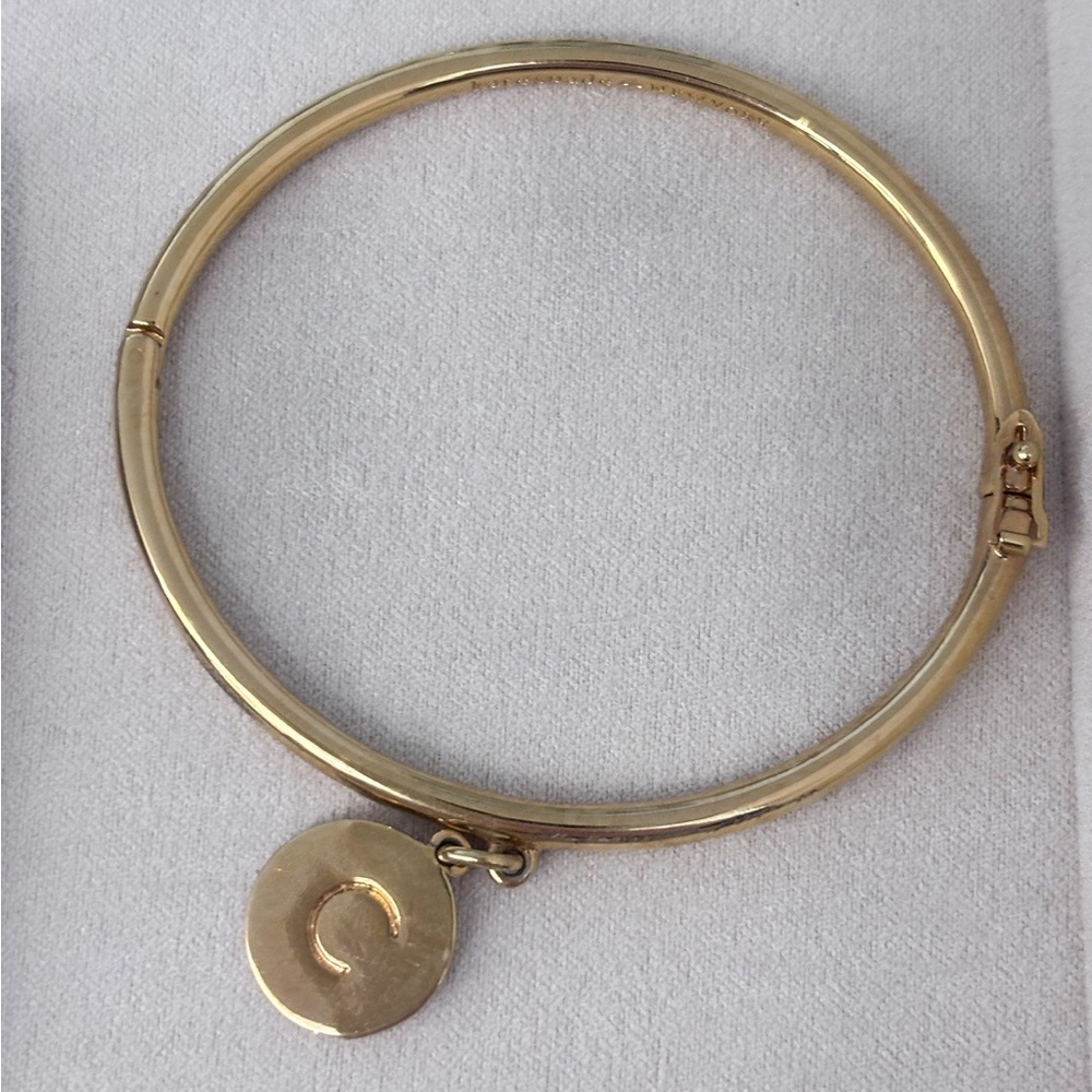 Kate Spade New York C Initial Pendant Charm Gold-Tone Hinged Bangle Bracelet